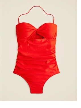 J. crew Long torso ruched cutout one piece in RED ARROYO NWT